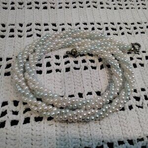 Pastel Faux Pearl Choker Necklace - 3 Strand Twisted Tiny Beads - 17" Long
